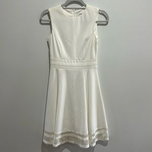 Calvin Klein Illusion-Trim Fit & Flare Dress Womens 2 Cream NWT Mesh Trim